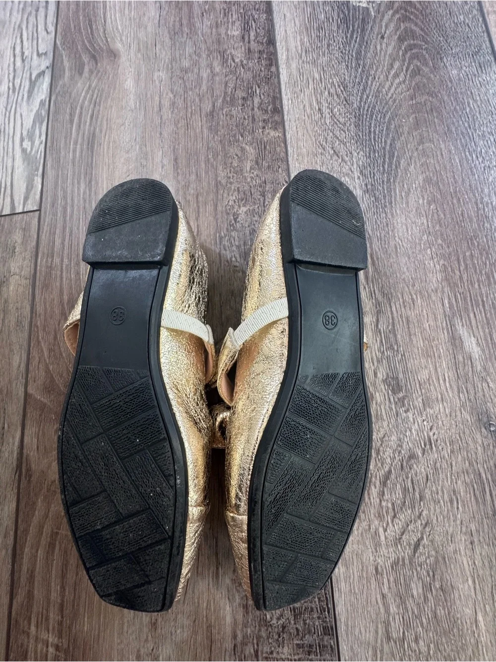 Metallic Gold Bow-Accent Mary Jane Flats for Women
